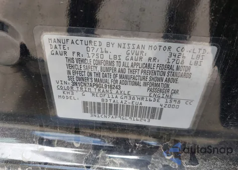 2016 Nissan Versa S/S Plus/Sv/Sl from USA, damaged, VIN 3N1CN7AP9GL916243